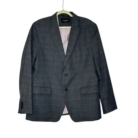 Banana Republic Tailored Fit Brown Gray Twill Plaid 2-Button Blazer46R